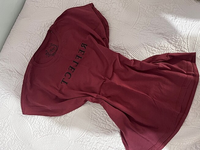 Mavi sıfır kol bordo tshirt