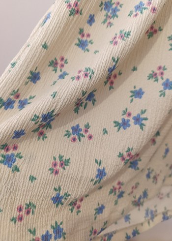 xl Beden Volanlı Çiçek Desenli Keten Mini Elbise