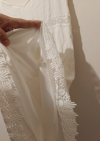 s Beden Dantel Detaylı Bohem Beyaz Midi Elbise
