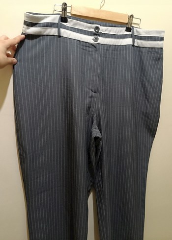 Trendyol & Milla Gri Çizgili Midi Kot Kadın Pantolon