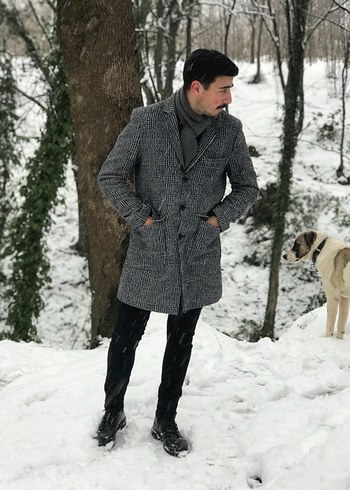 Gri Düğmeli uzun Erkek Ceket s-M uyumlu - Görsel 12