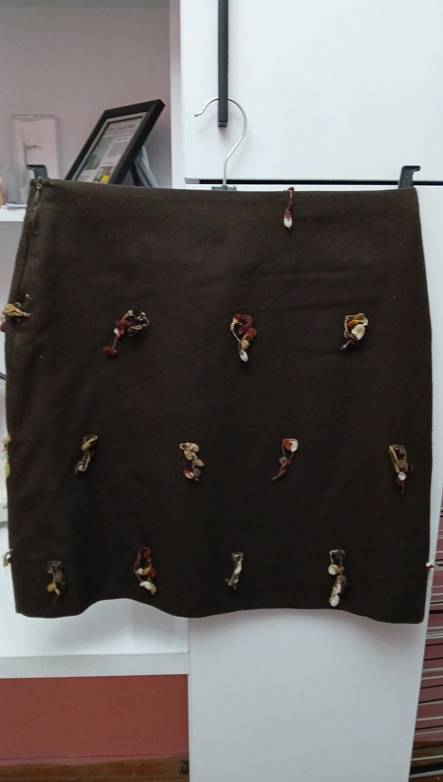 Düğmeli, Nakışlı Kahverengi Midi Hamile Eteği - Görsel 2