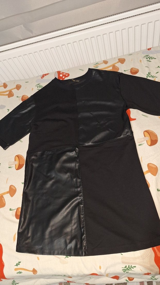 Siyah Deri Görünümlü mini elbise - Görsel 2