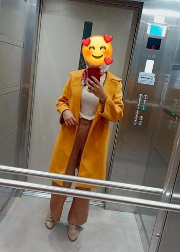 Sarı Süet Midi Kadın Kaban
