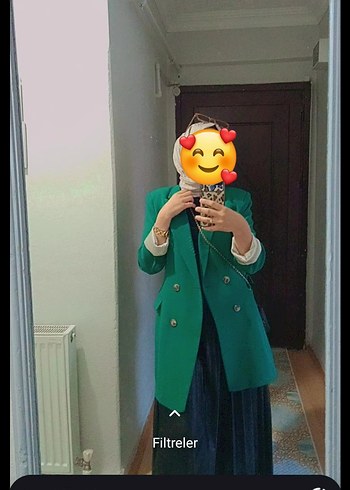 Uzun Kesim Düğmeli Kadın Yeşil Ceket