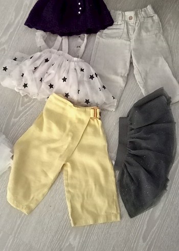 Bebek Kız Piliseli Gri Askılı Elbise ve Pantolon Seti