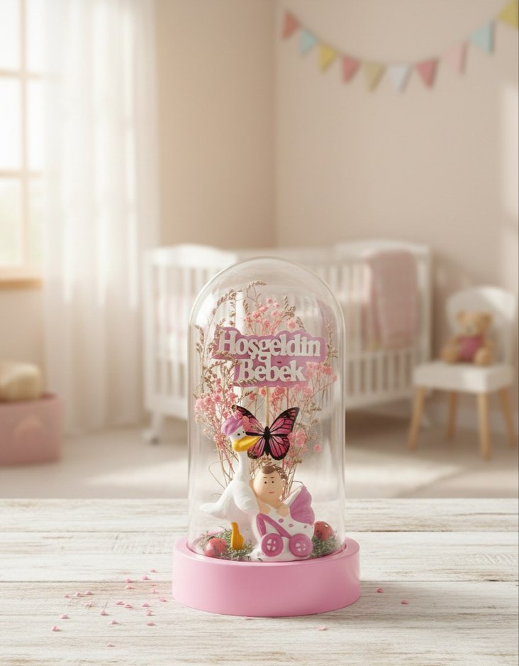 Hoşgeldin Bebek Hediyesi | Kız Bebek Odası Dekoratif  Fanus - Görsel 2