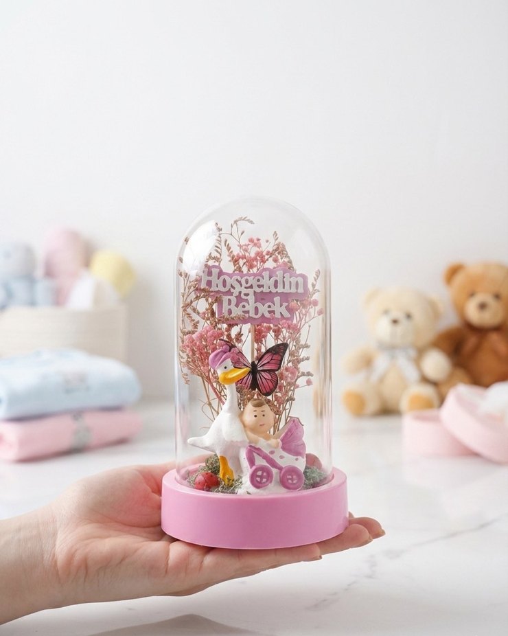 Hoşgeldin Bebek Hediyesi | Kız Bebek Odası Dekoratif  Fanus - Görsel 4