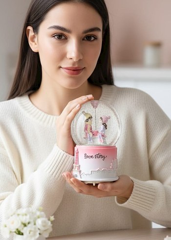 Love Story Çift Temalı Işıklı Müzikli Kar Küresi -Orta Boy - Görsel 2