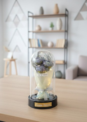 Işıklı Canım Annem Temalı Fanus-Turkuaz Gül Buketi - Görsel 3