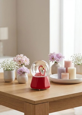 Kırmızı Flamingo Kar Küresi -Orta Boy - Görsel 2