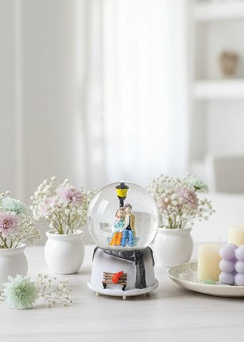 Orta Boy Sokak Lambası Romantik Çift Işıklı Müzikli Kar Küresi - Görsel 2