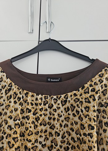 xl Beden kahverengi Renk Leopar Desenli Kadın bluz