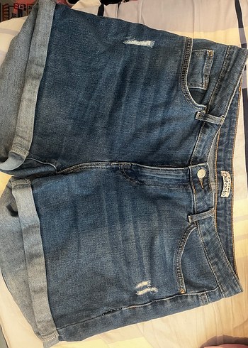 42 Beden Mavi Bol Kesim Midi Denim Şort DEFACTO
