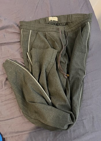 36 Beden gri Renk Gri Keten Kadın Kumaş Pantolon