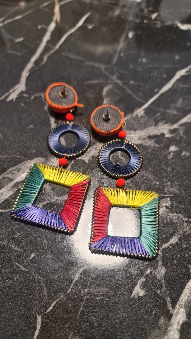 Twist Renkli Nakışlı Boncuklu uzun Bohem Küpeler - Görsel 3