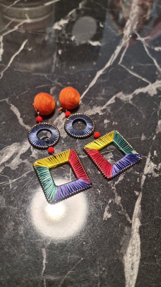 Twist Renkli Nakışlı Boncuklu uzun Bohem Küpeler - Görsel 2