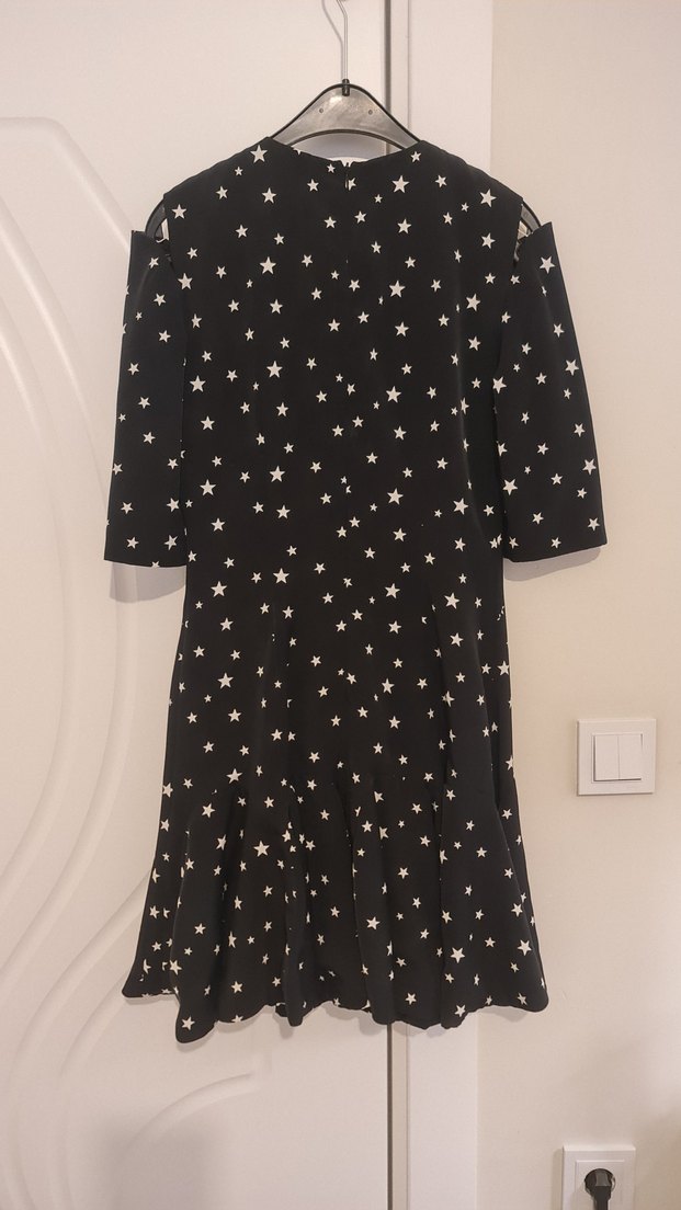 Twist Siyah Puantiyeli Volanlı Midi Elbise - Görsel 5