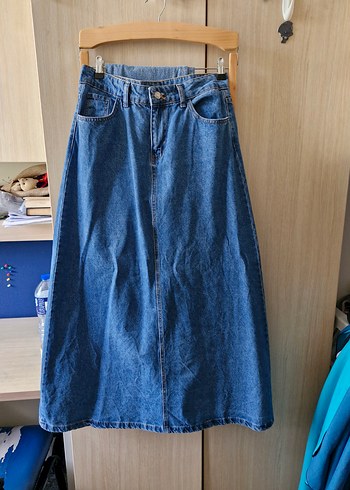 Kadın Mavi Denim Midi Uzun Etek