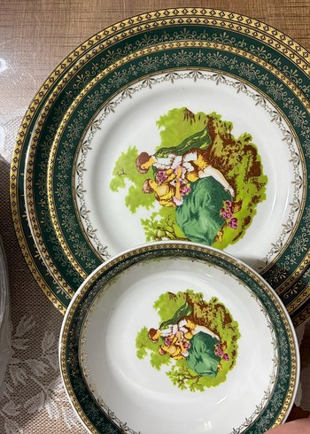 Yeşil Desenli Klasik Porselen Tabak Seti - Görsel 3