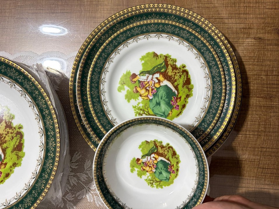 Yeşil Desenli Klasik Porselen Tabak Seti - Görsel 3