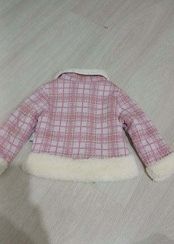 Kız Çocuk Pembe Ekose Kürklü Ceket - Görsel 4