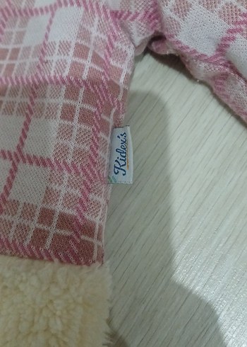 Kız Çocuk Pembe Ekose Kürklü Ceket - Görsel 2