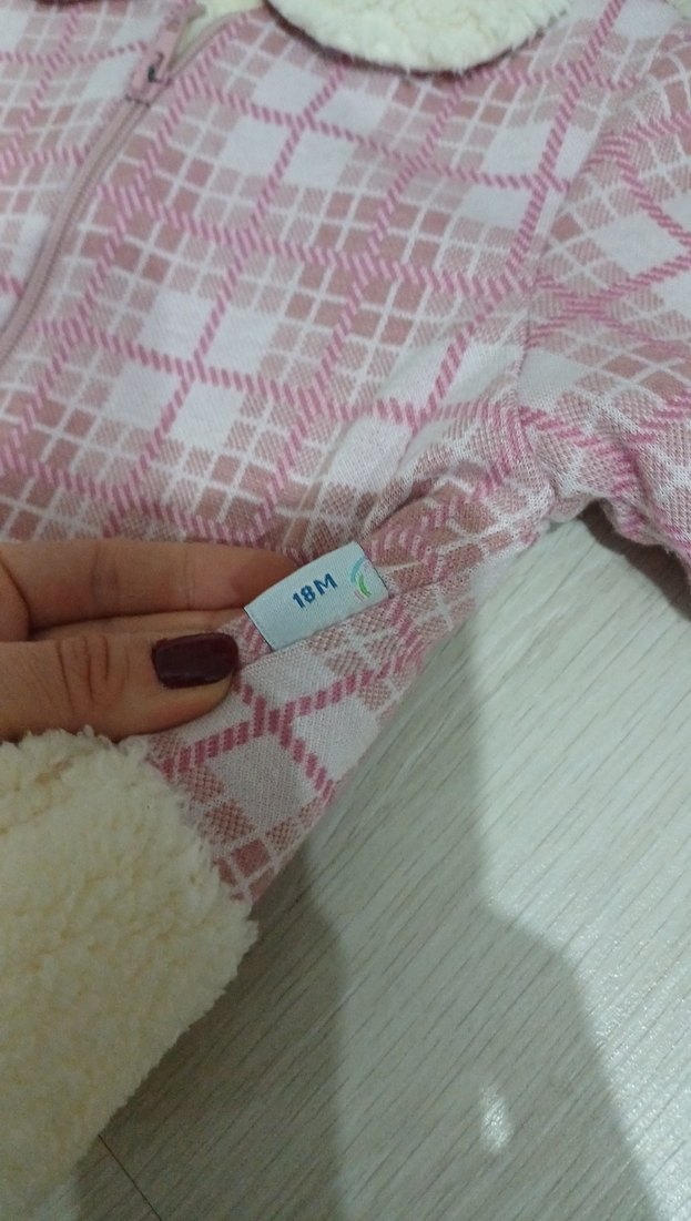 Kız Çocuk Pembe Ekose Kürklü Ceket - Görsel 3