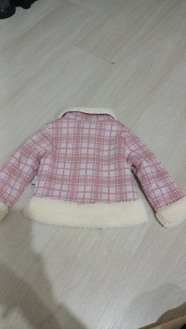 Kız Çocuk Pembe Ekose Kürklü Ceket - Görsel 4