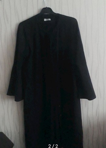 Siyah Uzun Keten Kadın Kaban - Görsel 2