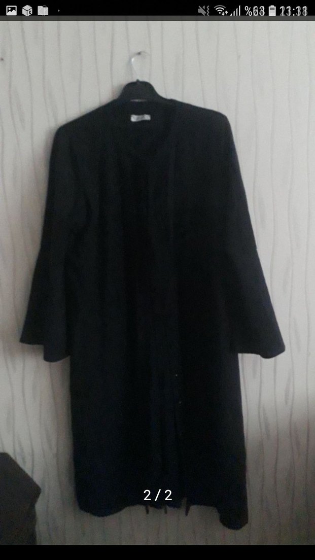 Siyah Uzun Keten Kadın Kaban - Görsel 2