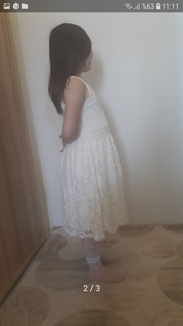 Beyaz Dantel Detaylı Kız Çocuk Elbisesi - Görsel 2