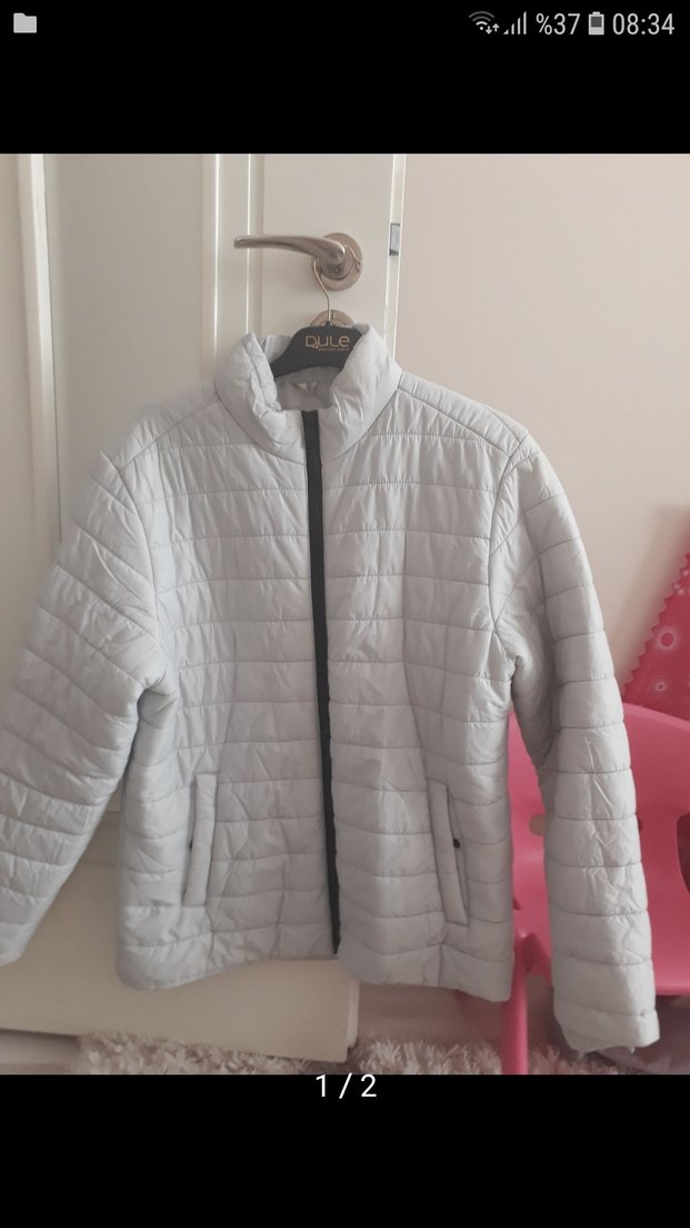 Erkek griFermuarlı Yüksek Yakalı Mont - Görsel 2