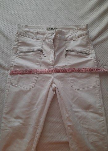 Beyaz Kadın Kumaş Pantolon, Normal Boy, Fermuarlı - Görsel 3
