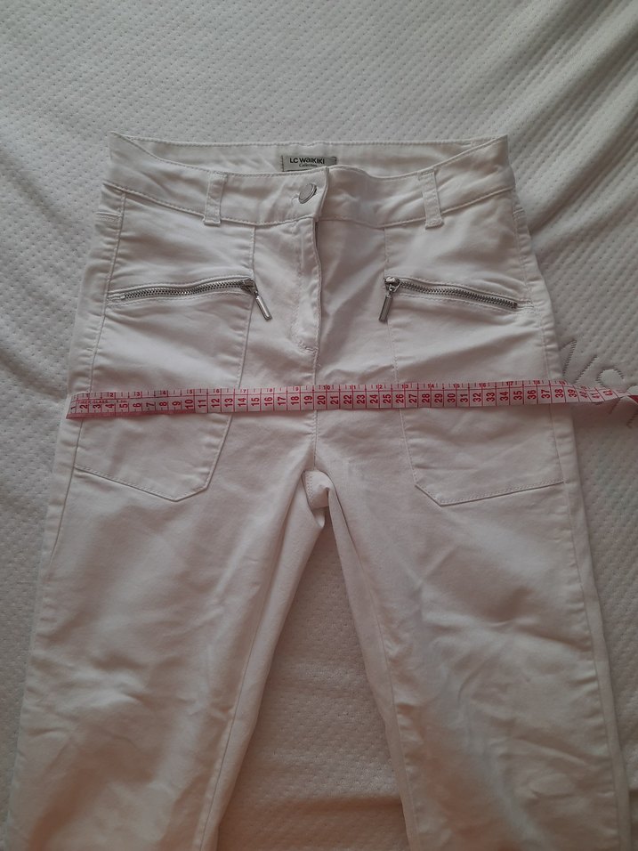 Beyaz Kadın Kumaş Pantolon, Normal Boy, Fermuarlı - Görsel 3