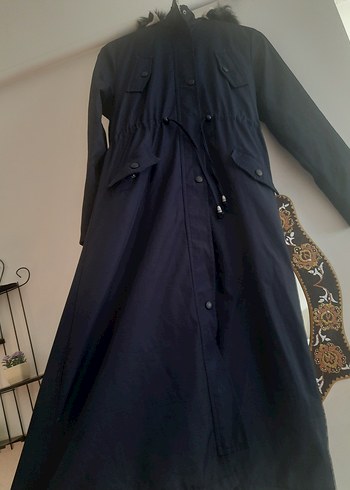 İçi Kürklü Uzun Lacivert Kadın Mont - Görsel 4