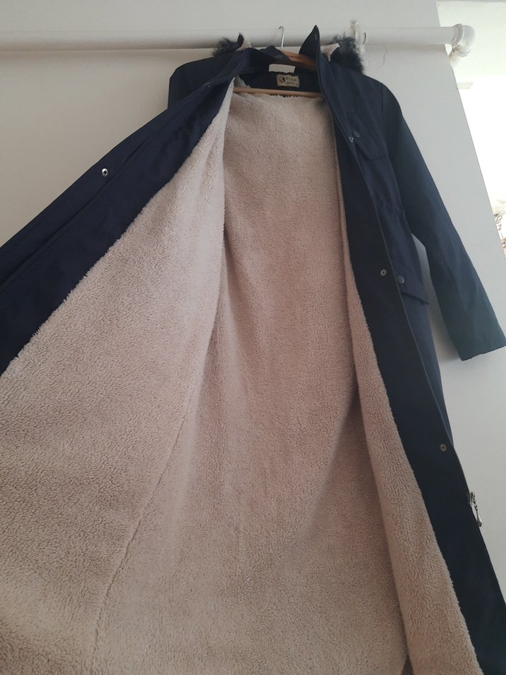 İçi Kürklü Uzun Lacivert Kadın Mont - Görsel 3