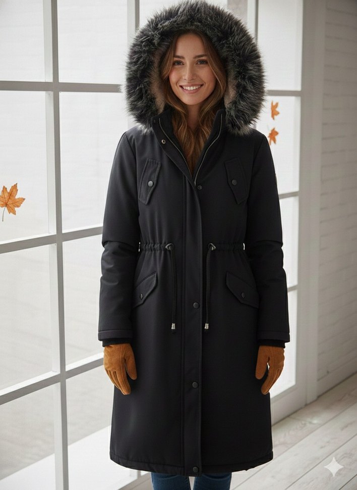 İçi Kürklü Uzun Lacivert Kadın Mont - Görsel 2