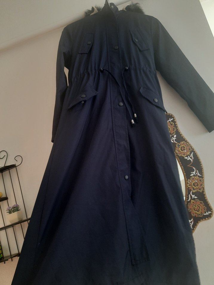 İçi Kürklü Uzun Lacivert Kadın Mont - Görsel 4