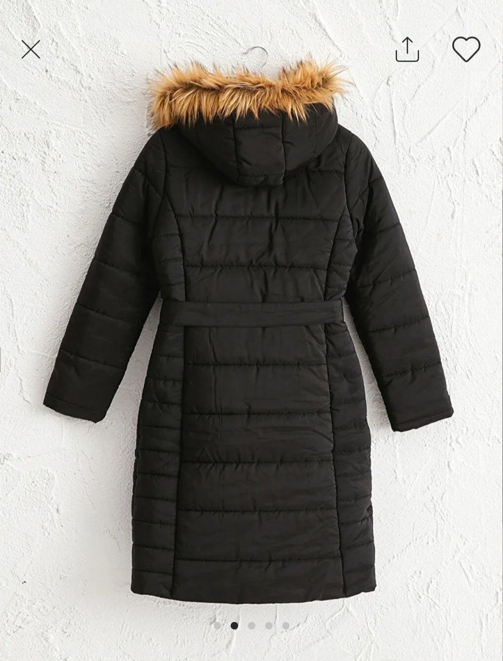 LCW Modest Siyah Kürklü Kemerli Kışlık Mont - Görsel 2