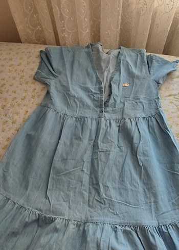 Mavi Bohem V Yaka Uzun Hamile Elbisesi - Görsel 5