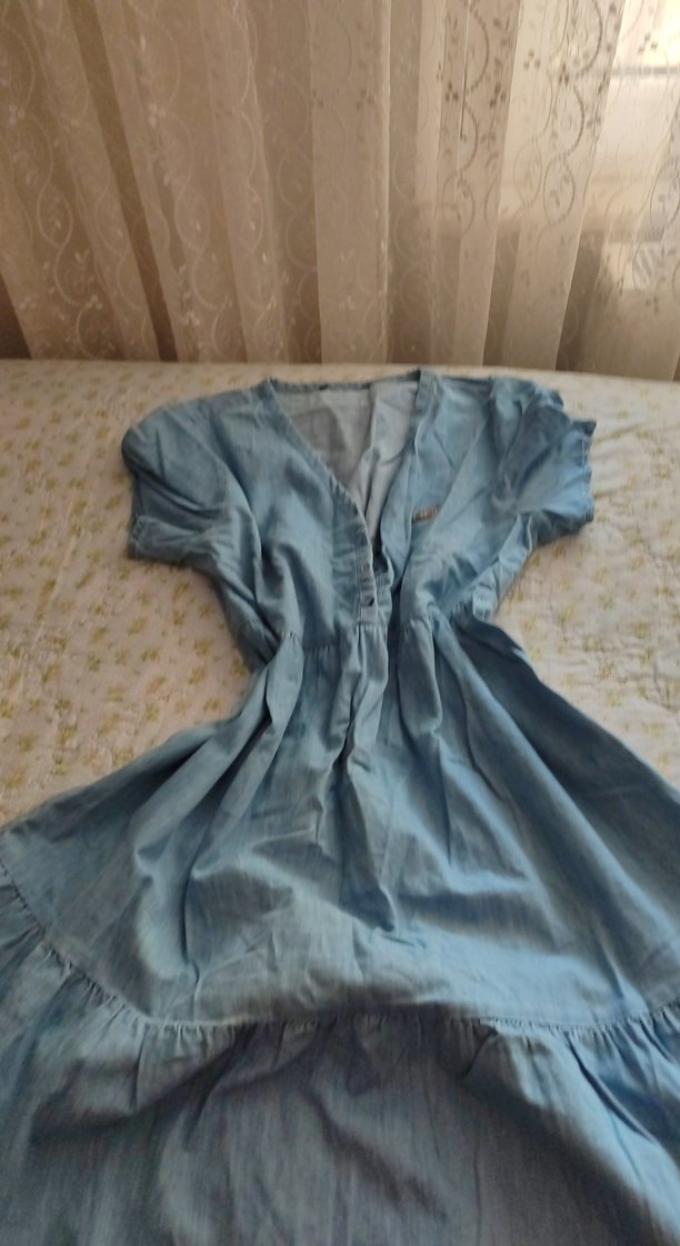 Mavi Bohem V Yaka Uzun Hamile Elbisesi - Görsel 2