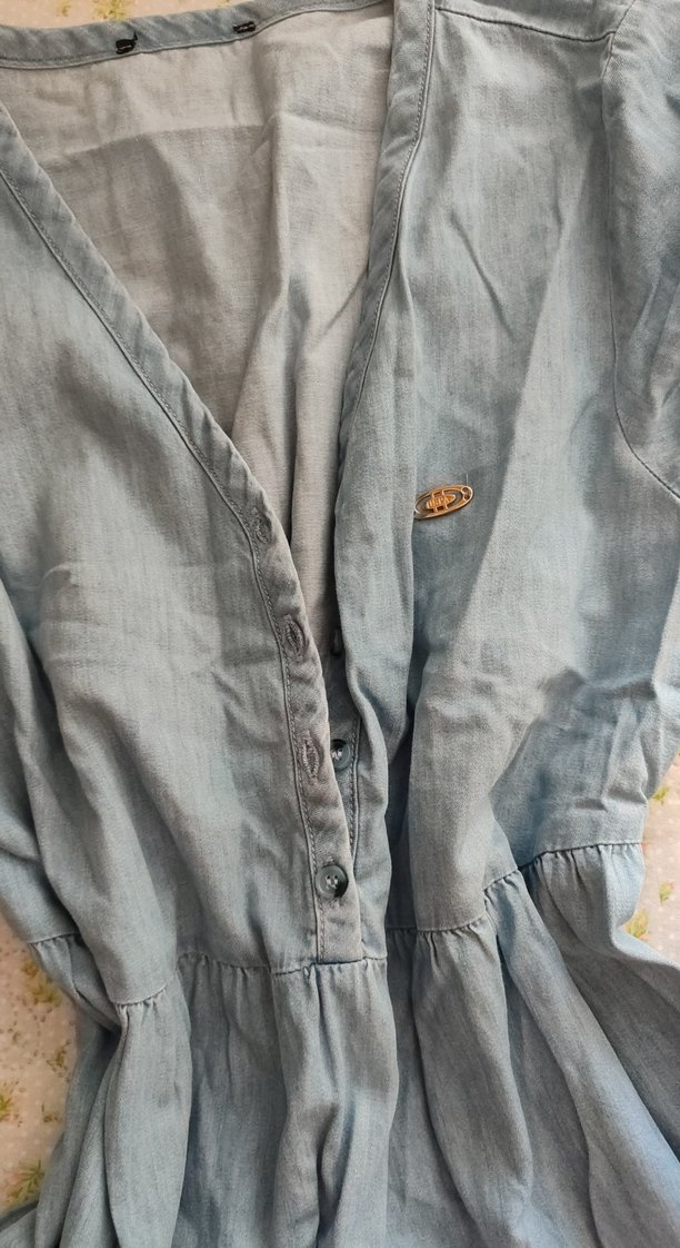 Mavi Bohem V Yaka Uzun Hamile Elbisesi - Görsel 3