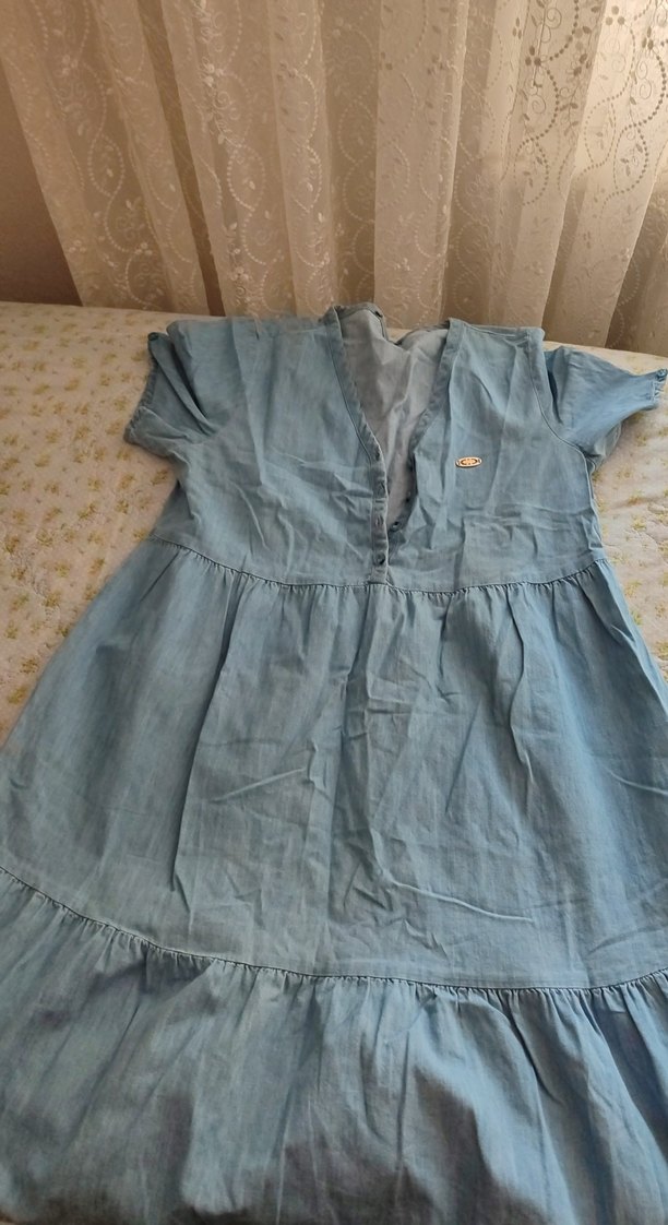 Mavi Bohem V Yaka Uzun Hamile Elbisesi - Görsel 5