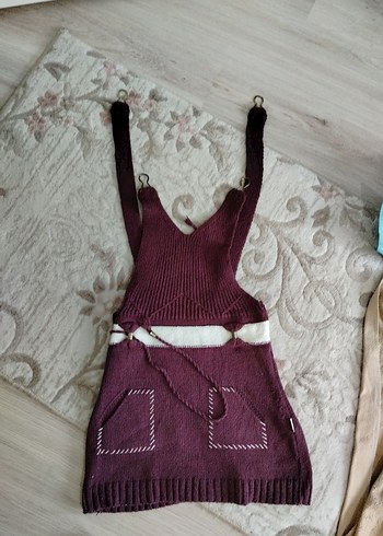 Bordo Triko Askılı Kız Salopet