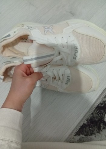 Beyaz Platform Topuklu Bağcıklı Spor Ayakkabı - Görsel 5