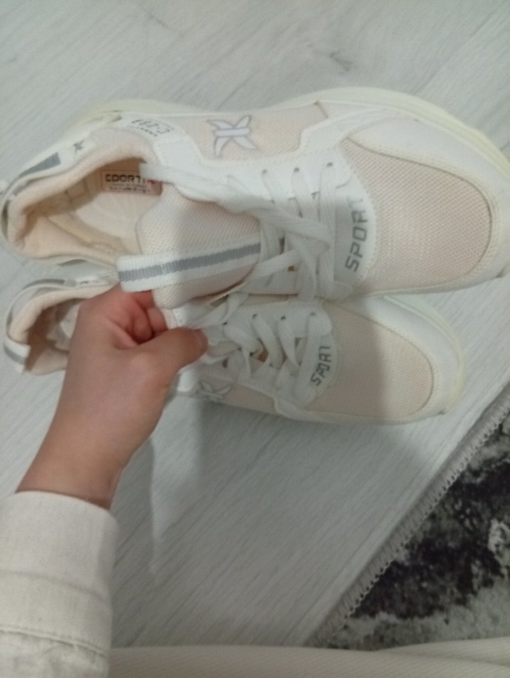 Beyaz Platform Topuklu Bağcıklı Spor Ayakkabı - Görsel 5