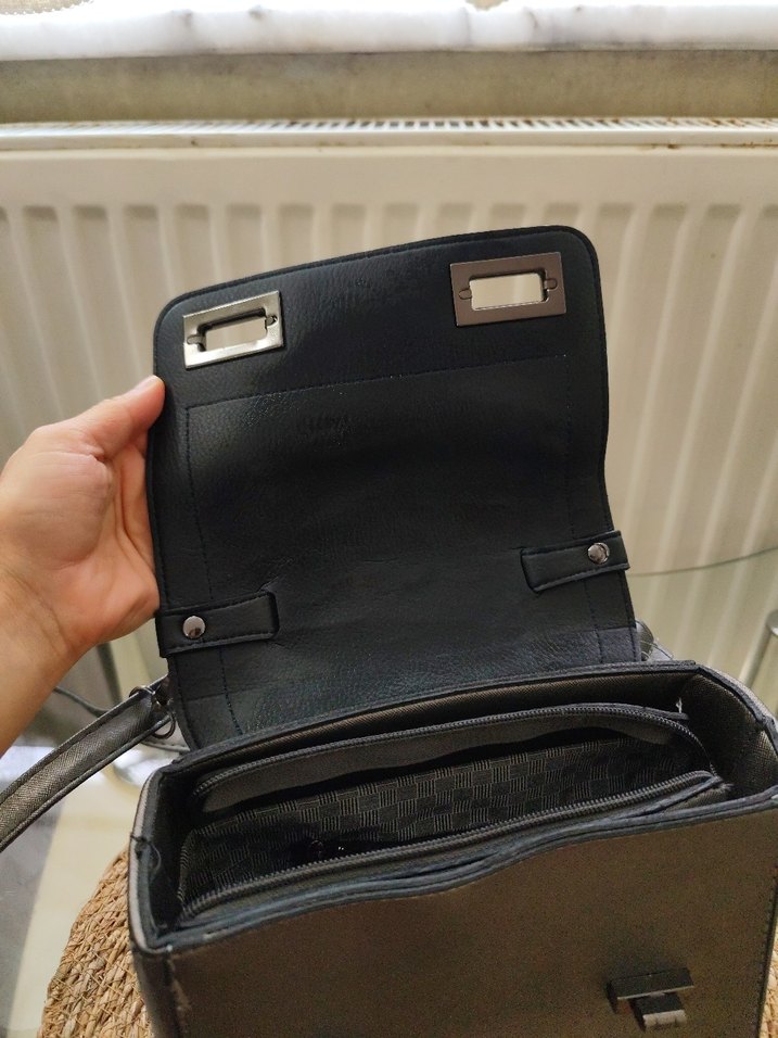 Gri Deri Kadın Çanta Tokalı - Görsel 5