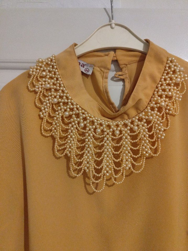 Dantel Yakalı Sarı Kadın Gömlek - Görsel 2