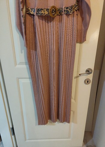 gül kurusu Kadın Triko Yılan Desenli Uzun Elbise - Görsel 5